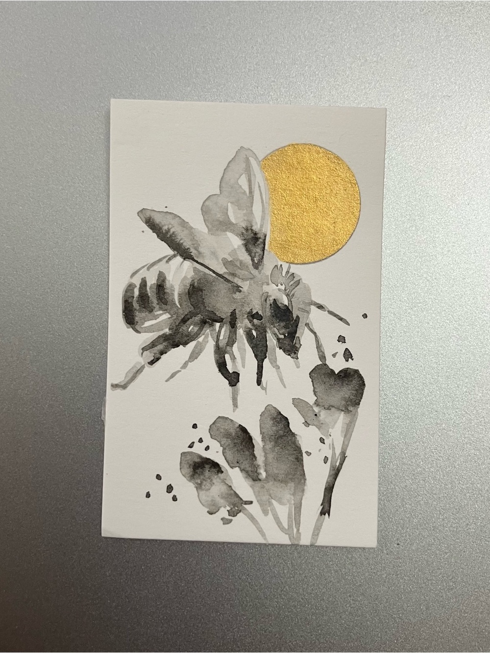 Original bumblebee painting bee miniature realism art sumi-e style artwork